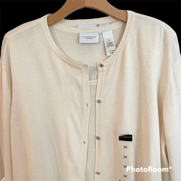 VTG Liz Claiborne 2 Pc Twin Cardigan Sweater Set, Rhinestone Buttons, Sz 3X - Picture 2 of 9